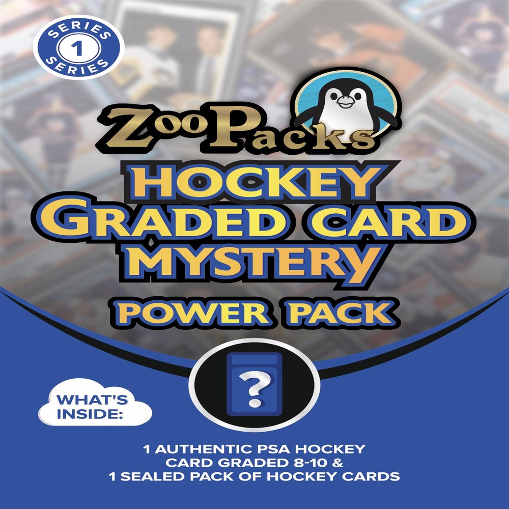 PSA Hockey Graded Card Mystery Pack Plus| PSA Graded Hockey Card + 1 Sealed Pack of Cards | Grade 8+ Guaranteed | Contains One Graded Vintage, Rookie, Legend or Current Star | by Zoo Packs