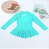 YEAHDOR Girls' Kids Figure Ice Skating Dress Mesh Splice Long Sleeve Mock Neck Ballet Dance Gymnastic Tutu Skirted Leotard Mint Green 10 view 3