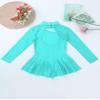YEAHDOR Girls' Kids Figure Ice Skating Dress Mesh Splice Long Sleeve Mock Neck Ballet Dance Gymnastic Tutu Skirted Leotard Mint Green 10 view 4
