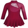 YEAHDOR Girls' Kids Figure Ice Skating Dress Mesh Splice Long Sleeve Mock Neck Ballet Dance Gymnastic Tutu Skirted Leotard Burgundy 14 view 2