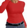 Afibi Women Ribbed Long Sleeve Crew Neck Slim Fit Stretchy Basic T Shirts Tops (Medium, Red) view 2