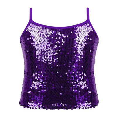 YEAHDOR Girls Glitter Sequins Cami Vest Jazz Ballet Dance Tank Top Stage Performance Adjustable Strap Tees Shirt Purple 14 Years