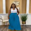 Euulin Women's Wide Leg Long Palazzo Pants High Waist Loose Fit Casual Flowy Pants Trousers with Pockets Peacock Blue M view 2
