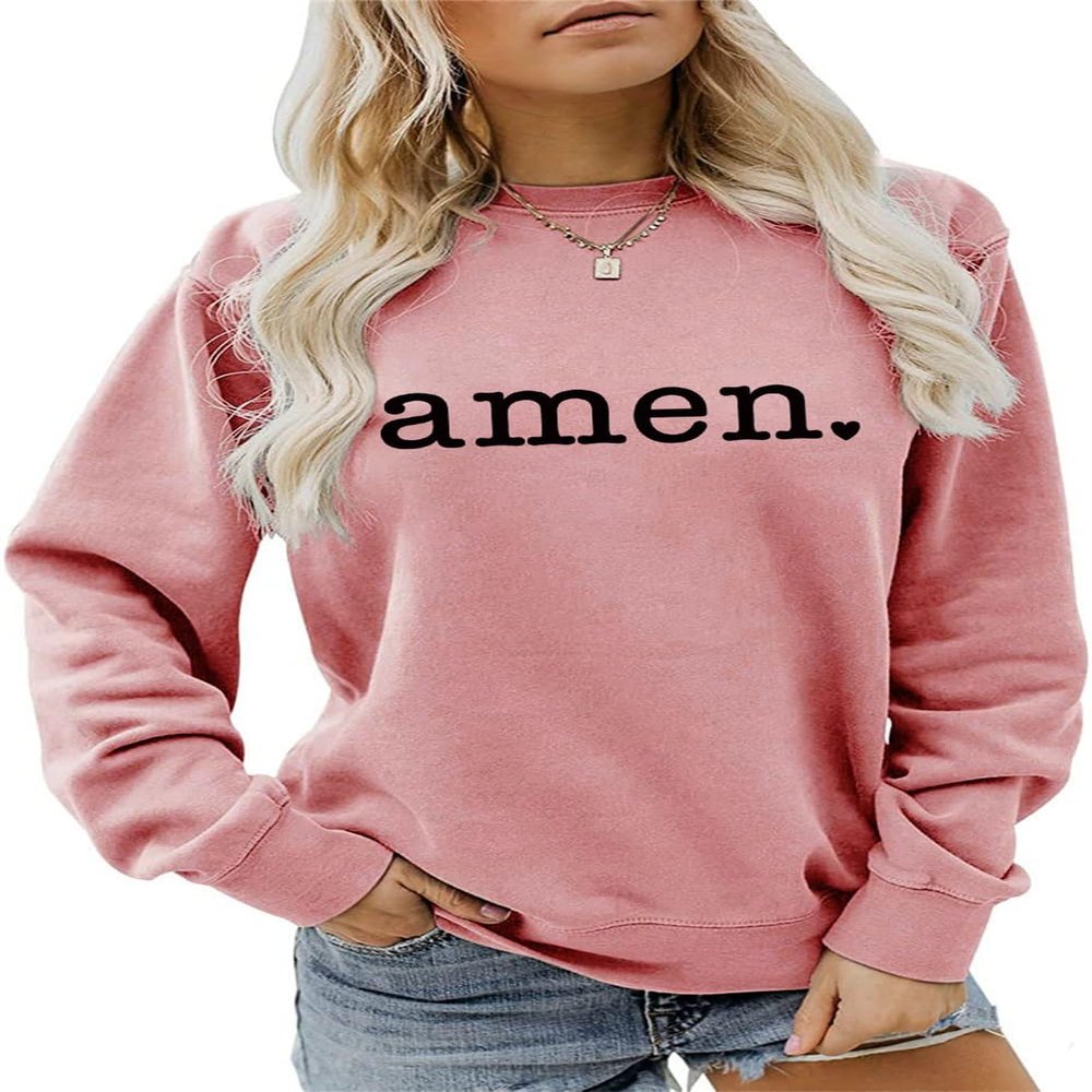 ESIKAH Amen Sweatshirt for Women, Amen Christian Shirt, Amen Garphic Shirt, Religious Faith Pullover Tops, Bible Verse Shirt Rose