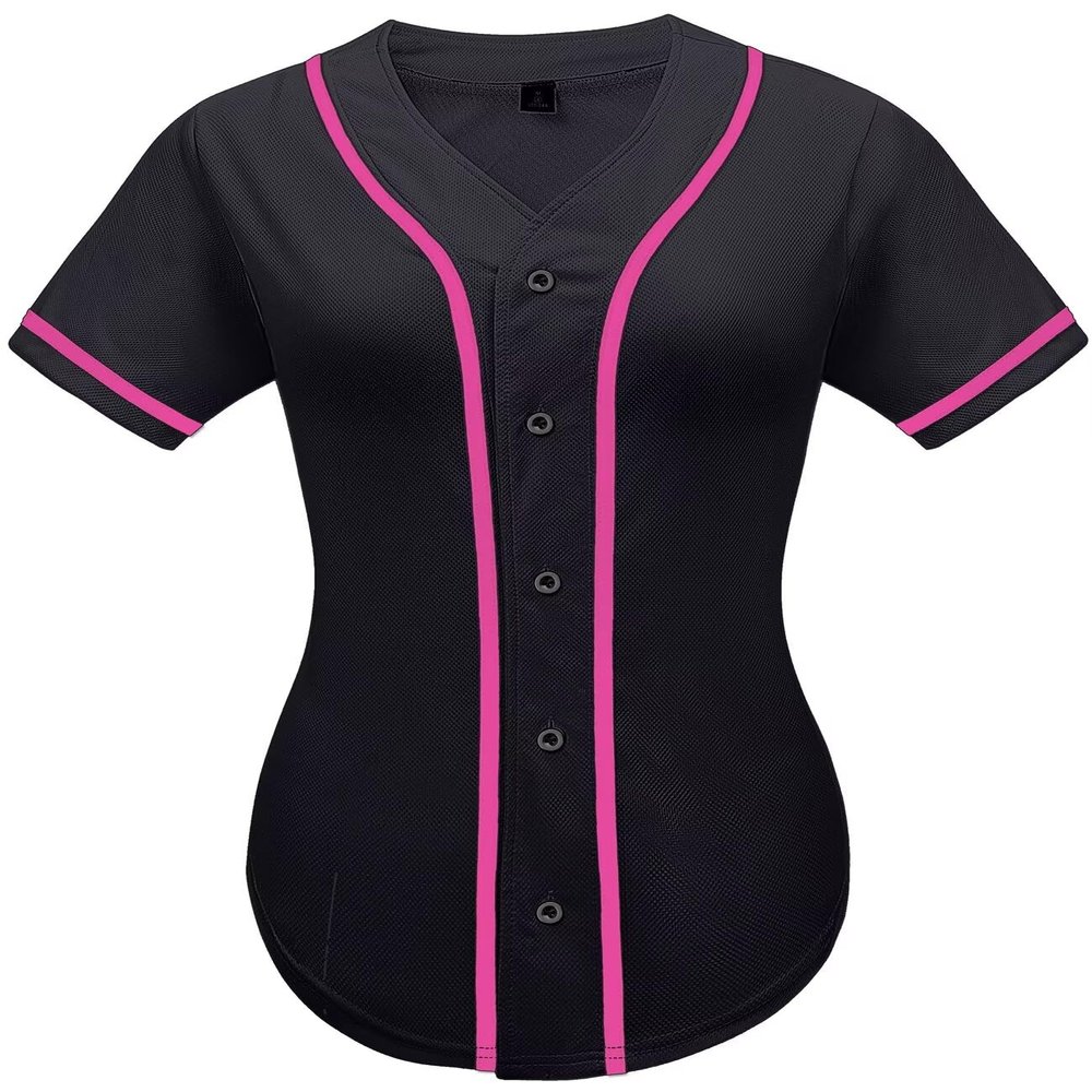 babyhealthy Women Baseball Jersey Button Down Plain Tshirts Hip Hop Softball Sports Active Tee