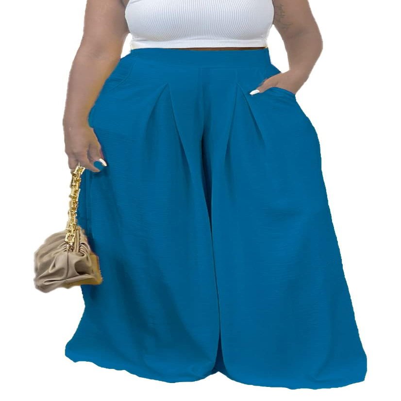 Euulin Women's Wide Leg Long Palazzo Pants High Waist Loose Fit Casual Flowy Pants Trousers with Pockets Peacock Blue S