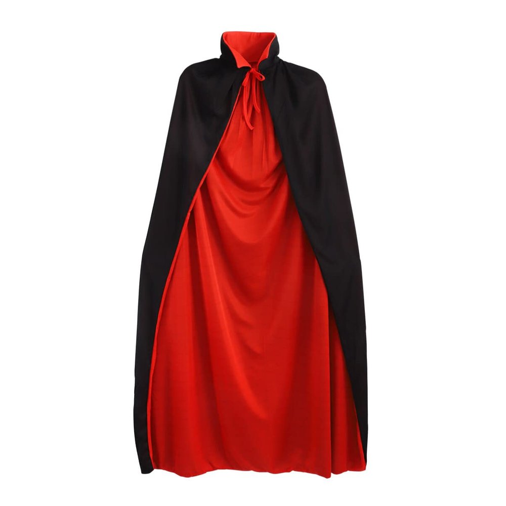 Halloween Vampire Cape Cloak Robes 140cm Unisex Dual-layer Stand Hooded Witch Cloak Reversible Cape Cosplay Party Costume for Halloween Masquerade(Black and Red)