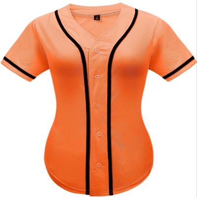 babyhealthy Women Baseball Jersey Button Down Plain Tshirts Hip Hop Softball Sports Active Tee Orange