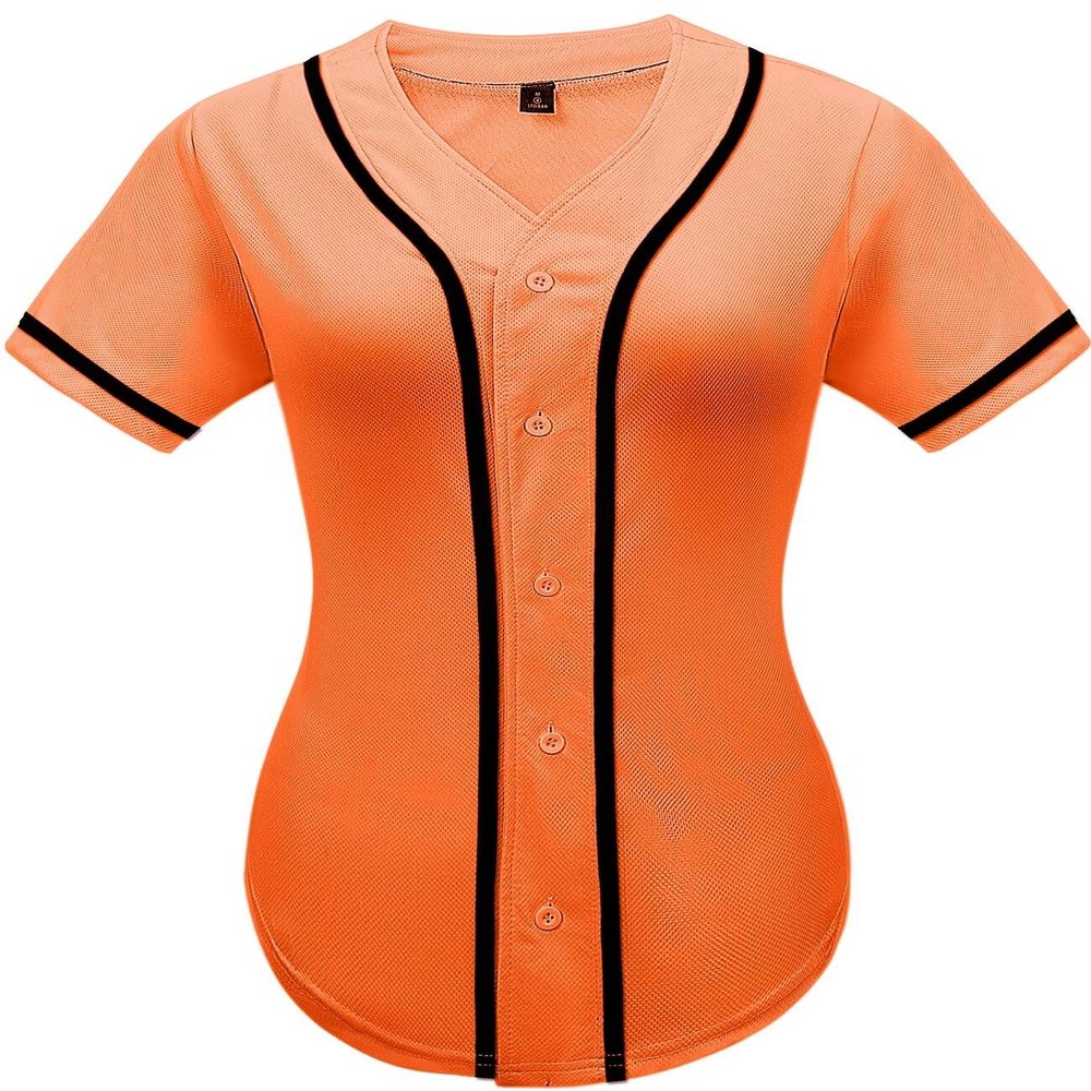babyhealthy Women Baseball Jersey Button Down Plain Tshirts Hip Hop Softball Sports Active Tee Orange