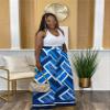 Euulin Women's Wide Leg Long Palazzo Pants High Waist Loose Fit Casual Flowy Pants Trousers with Pockets Blue Printing L view 4