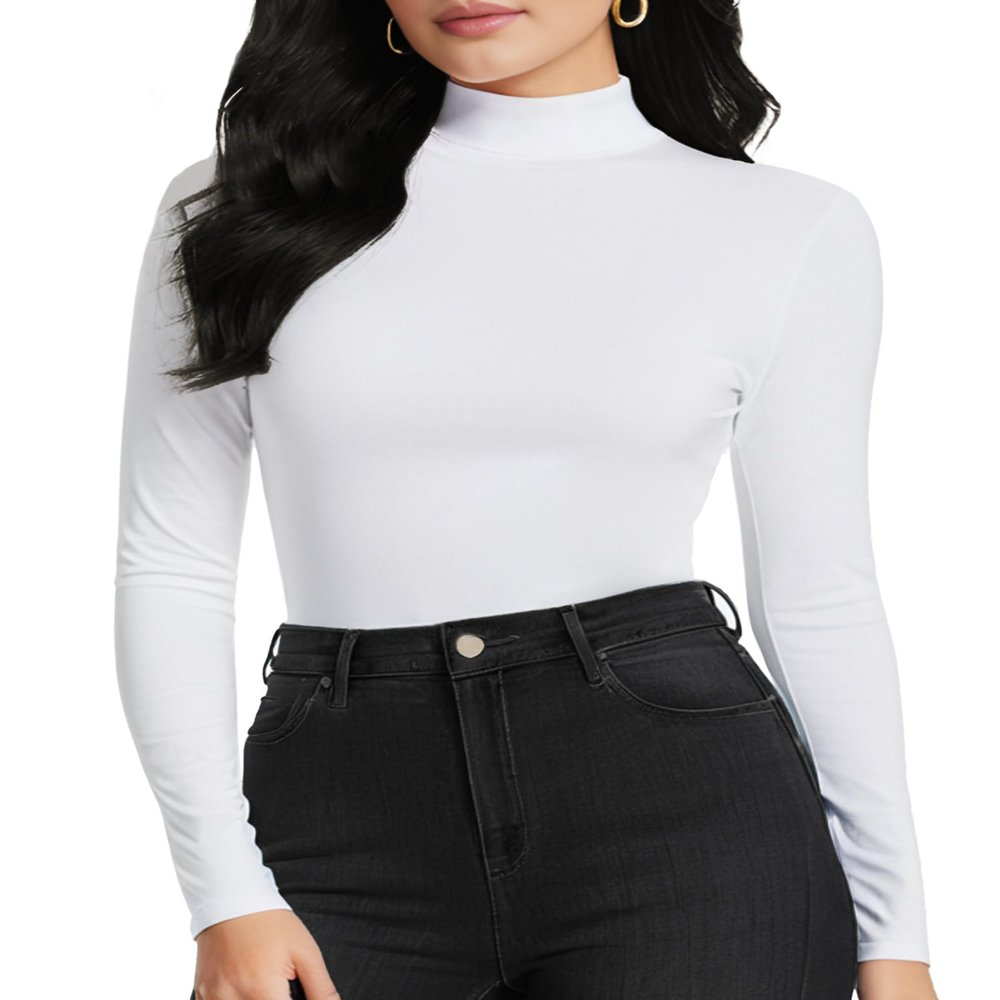 YumiDay Womens Mock Turtleneck Base Layer(White,XS)