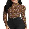 YumiDay Womens Mock Turtleneck Tops Slim Fitted(Caramel Floral,XS) view 1