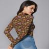 YumiDay Womens Mock Turtleneck Tops Slim Fitted(Caramel Floral,XS) view 2