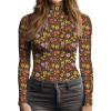 YumiDay Womens Mock Turtleneck Tops Slim Fitted(Caramel Floral,XS) view 4