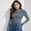 YumiDay Womens Thermal Top Mock Turtleneck(Blue Floral,M) view 3