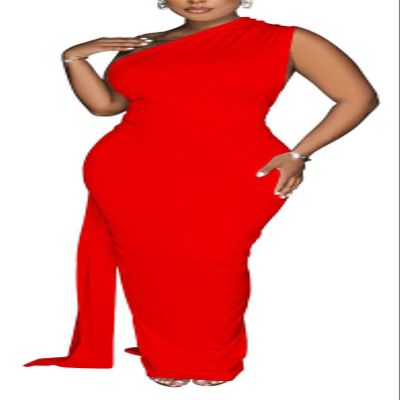 Recious Womens Sexy Sleeveless One Shoulder Ruched Ribbon Bodycon Party Clubwear Prom Dress Red