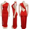 Recious Womens Sexy Sleeveless One Shoulder Ruched Ribbon Bodycon Party Clubwear Prom Dress Red view 3