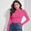 YumiDay Womens Thermal Top Mock Neck Long Sleeve(Hot Pink,XS) view 3