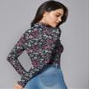 YumiDay Mock Turtle Neck Long Sleeve Women T Shirts(Black Floral,XS) view 2