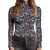 YumiDay Mock Turtle Neck Long Sleeve Women T Shirts(Black Floral,XS) view 4