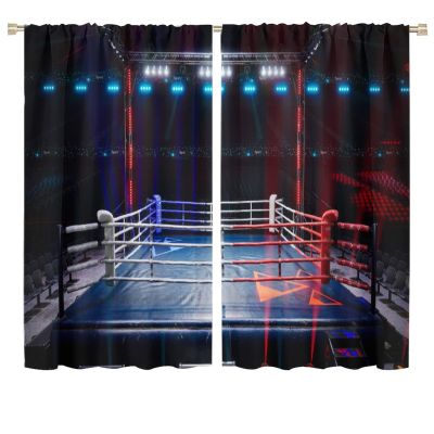 Modern Boxing Curtains,Challenge Arena Competition Spotlight 3D Printed Window Treatments for Bedroom Living Room Gym Room Window Drapes 2 Panel Set,Overall Size 72" x 63"
