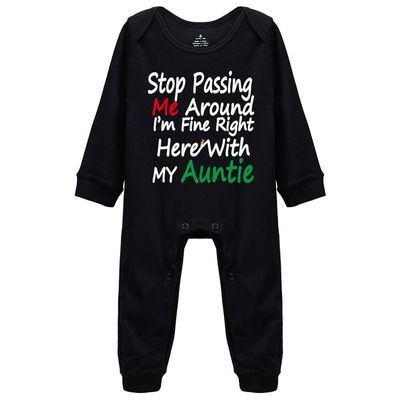 YCICIVDee Stop Passing Me Around I'm Fine Right Here with My Auntie Newborn Baby Print Romper Jumpsuit Outfits