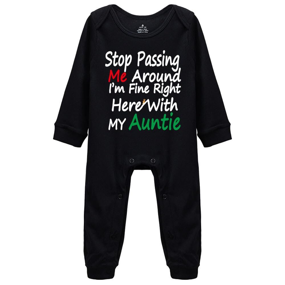 YCICIVDee Stop Passing Me Around I'm Fine Right Here with My Auntie Newborn Baby Print Romper Jumpsuit Outfits