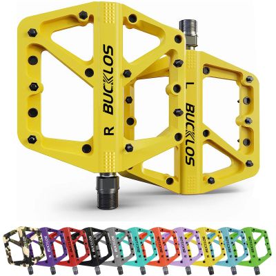 BUCKLOS Mountain Bike Pedals MTB Pedals Flat, Adult Bicycle Road Bike Large Platform Nylon Non-Slip Pedal for Gravel Bike/Hybrid Bike 9/16"Yellow