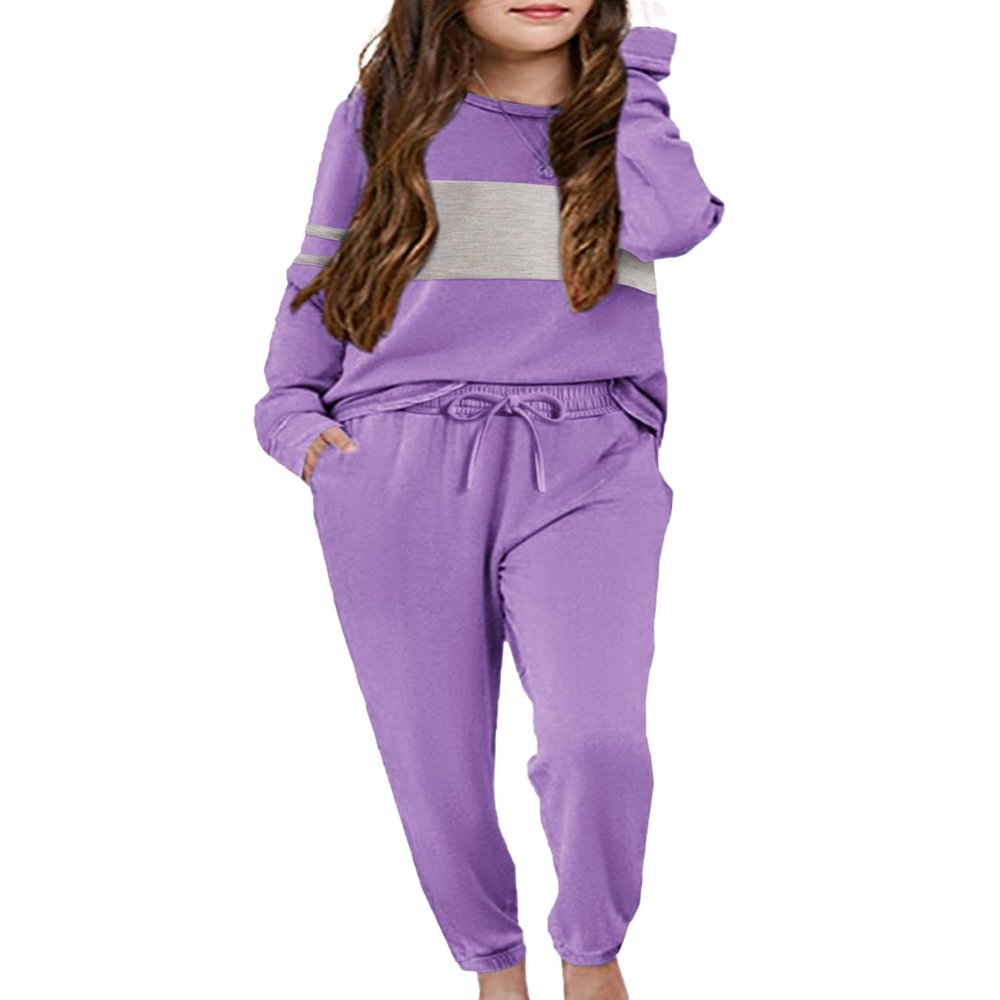 Arshiner Girls Sweatsuits Track Suit long Sleeve Color Block Sweatshirts and Sweatpants with Pocket,Purple,11-12 Years