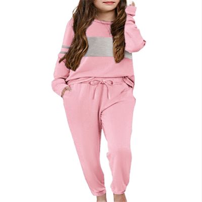 Arshiner Kids Sweatsuits Set Girls Color Block Stripe 2 Piece Tracksuit Crewneck Long Sleeve Tops Sweatpants Outfits,Pink,10-11 Years