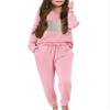 Arshiner Kids Sweatsuits Set Girls Color Block Stripe 2 Piece Tracksuit Crewneck Long Sleeve Tops Sweatpants Outfits,Pink,10-11 Years view 1