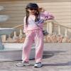 Arshiner Kids Sweatsuits Set Girls Color Block Stripe 2 Piece Tracksuit Crewneck Long Sleeve Tops Sweatpants Outfits,Pink,10-11 Years view 3