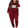 Arshiner Girls' Clothing Sets Sweatsuits Long Sleeve Color Block Pullover Sweatshirts and Lounge Pants with Pocket,Wine Red Grey,10-11 Years view 1