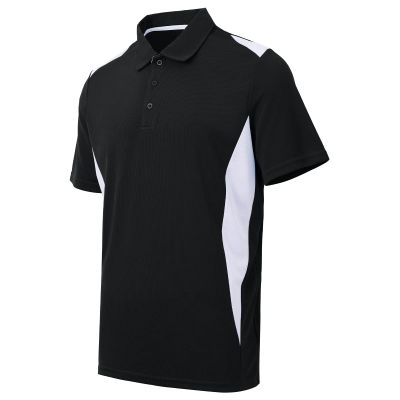 Corna Men's Casual Short Sleeve Quick Dry Performance Golf Polo Shirts Color Block Athletic Collared Tops Black L