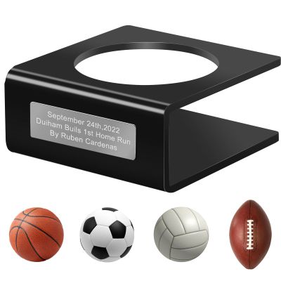 Acrylic Ball Stand Customizable -Holder Display Stand for Basketball Football Rugby Volleyball Soccer Holder Rack Autographed Ball Memorabilia Display Case (Black-Silver nameplate)
