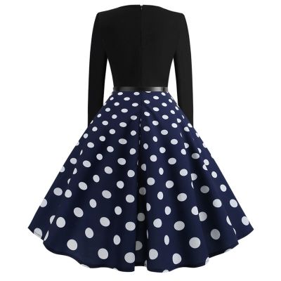 Party Dress for Women, Polka Dot Print Swing Cocktail Dress Long Sleeve Elegant 1950S Dresses Winter Rockabilly Dress Maxi Dresses for Women 2024 Vintage