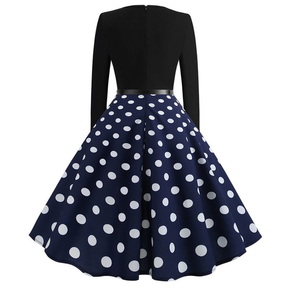 Party Dress for Women, Polka Dot Print Swing Cocktail Dress Long Sleeve Elegant 1950S Dresses Winter Rockabilly Dress Maxi Dresses for Women 2024 Vintage