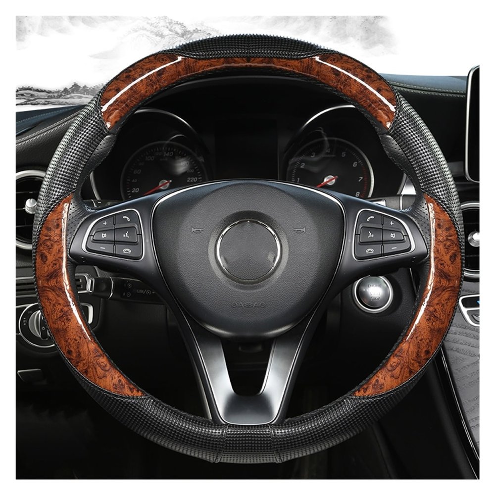 FUERU Car Steering Wheel Cover Set Car Steering Wheel Cover Carbon Fiber Mahogany Grain Thin and Breathable Fashion Car Interior (Color : 1#)