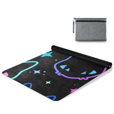 GOODOLD Colorful Neon Cat Yoga Mat, 71 x 26 Inch Non-slip Yoga Mats Folding Travel Exercise Mat Indoor Outdoor Gym Pilates with Storage Bag for Women Men