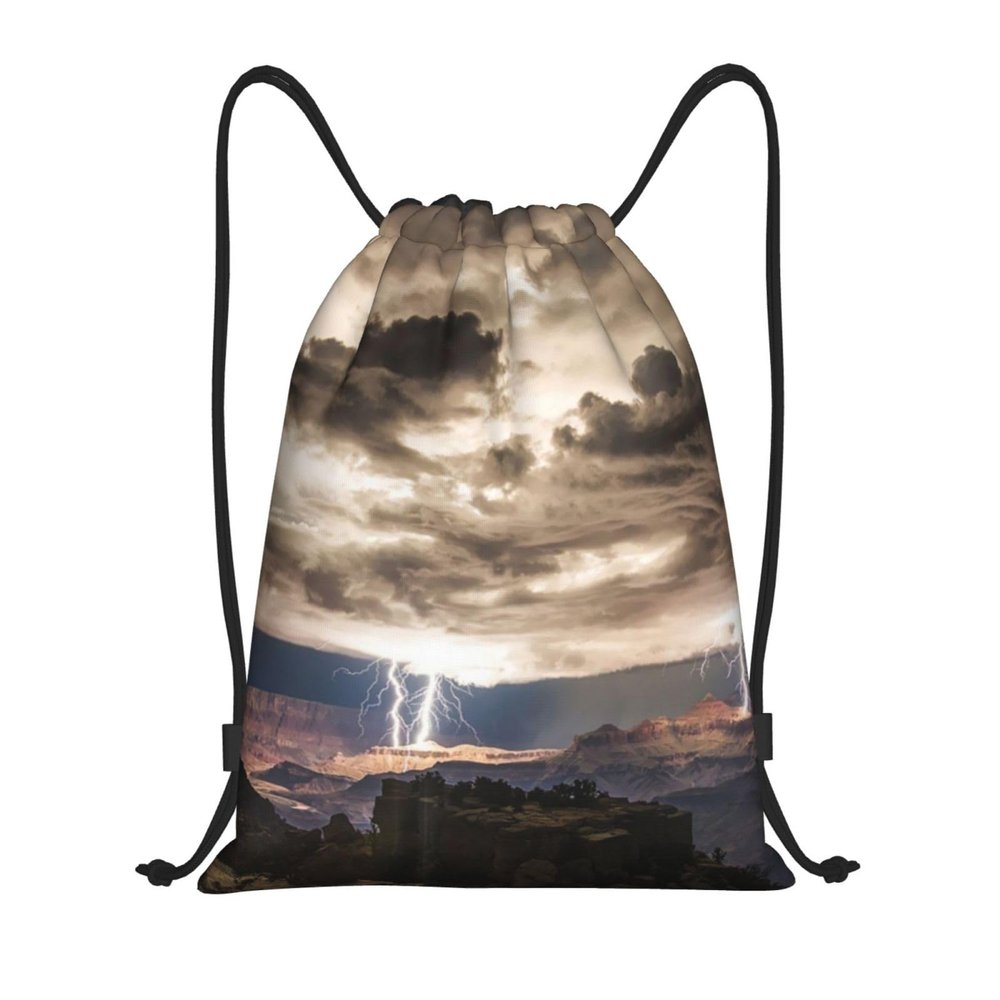 OPSREY Lightning Dark Cloud Print Drawstring Bag Backpack Waterproof String Bag Sackpack For Gym Sport