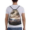 OPSREY Lightning Dark Cloud Print Drawstring Bag Backpack Waterproof String Bag Sackpack For Gym Sport view 2
