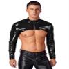 Hedmy Mens PVC Leather Wet Look Long Sleeves Tank Top Shirt Half Shrug Muscle Top Harness Clubwear Black X-Large view 2