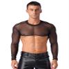 Hedmy Men Sheer Mesh T-Shirt Long Sleeve Decor Half Crop Top Shrug Bolero Motorcycle Punk Costume Black XX-Large view 1