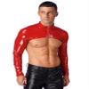 Lorilida Mens Faux Leather Zipper Half Tank Top Studded Muscle Tops Arm Sleeves Shrug Shirt Clubwear Red Medium view 3