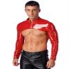 Lorilida Mens Faux Leather Zipper Half Tank Top Studded Muscle Tops Arm Sleeves Shrug Shirt Clubwear Red Medium view 4