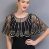 Women 1920S Shawl Evening Wedding Cape Sequin Beaded Art Deco Stripped Themed Party Shrug black gold one size view 2