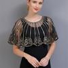 Women 1920S Shawl Evening Wedding Cape Sequin Beaded Art Deco Stripped Themed Party Shrug black gold one size view 3