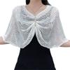 ERFMFKL Woman's Blouse Ice Silk Hollow Knitted Shawl Conditioning Neck Pullover Cape Pearl white view 1