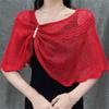 ERFMFKL Woman's Blouse Ice Silk Hollow Knitted Shawl Conditioning Neck Pullover Cape Pearl white view 2