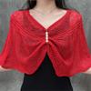ERFMFKL Woman's Blouse Ice Silk Hollow Knitted Shawl Conditioning Neck Pullover Cape Pearl white view 3